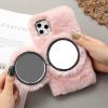 Picture of Winter Luxury Adorable Fluffy Plush Faux Rabbit Fur Protective Mobile Phone Case for iphone 13 Pro Max with Detachable Mirror
