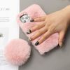Picture of Winter Luxury Adorable Fluffy Plush Faux Rabbit Fur Protective Mobile Phone Case for iphone 13 Pro Max with Detachable Mirror