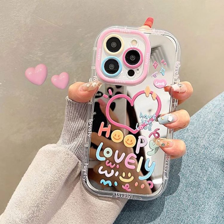 Picture of Fashion Lovely Girl Heart Cute Mirror Phone Case for iPhone 12 13  Pro Max Back Cover
