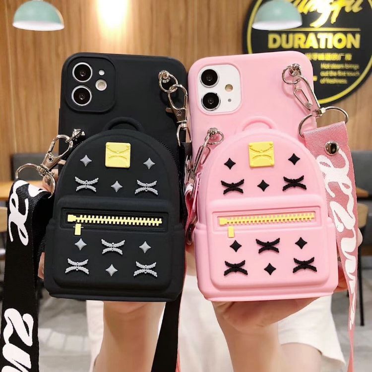 Picture of With Crossbody Strap Wallet Bag 3D Cute Luxury Girl Women Silicone Phone Case Cover for Iphone X Xs 11 12 13 14 15 Plus Pro Max